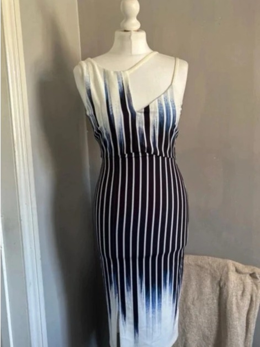 Navy & White Ombre Stripe Sleeveless Maxi Dress